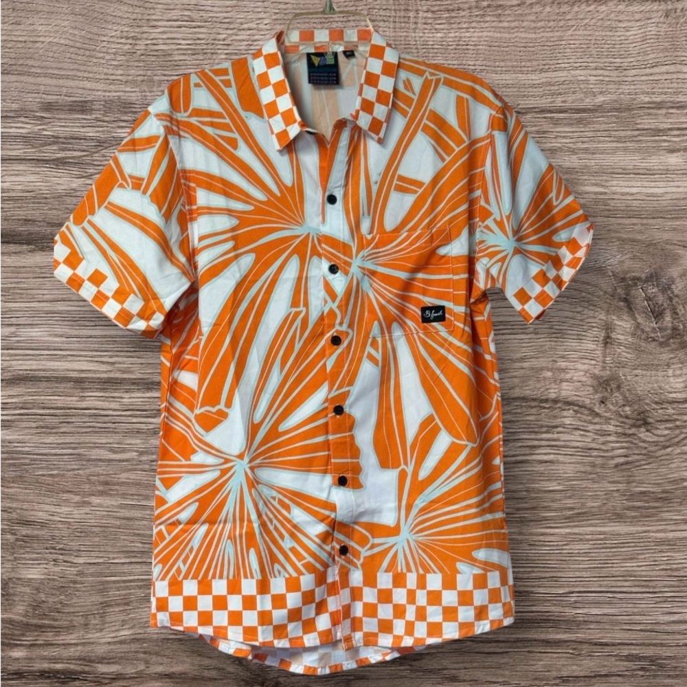 NWOT B fresh colorful Button Down Short Sleeve shirt SZ M Orange/White